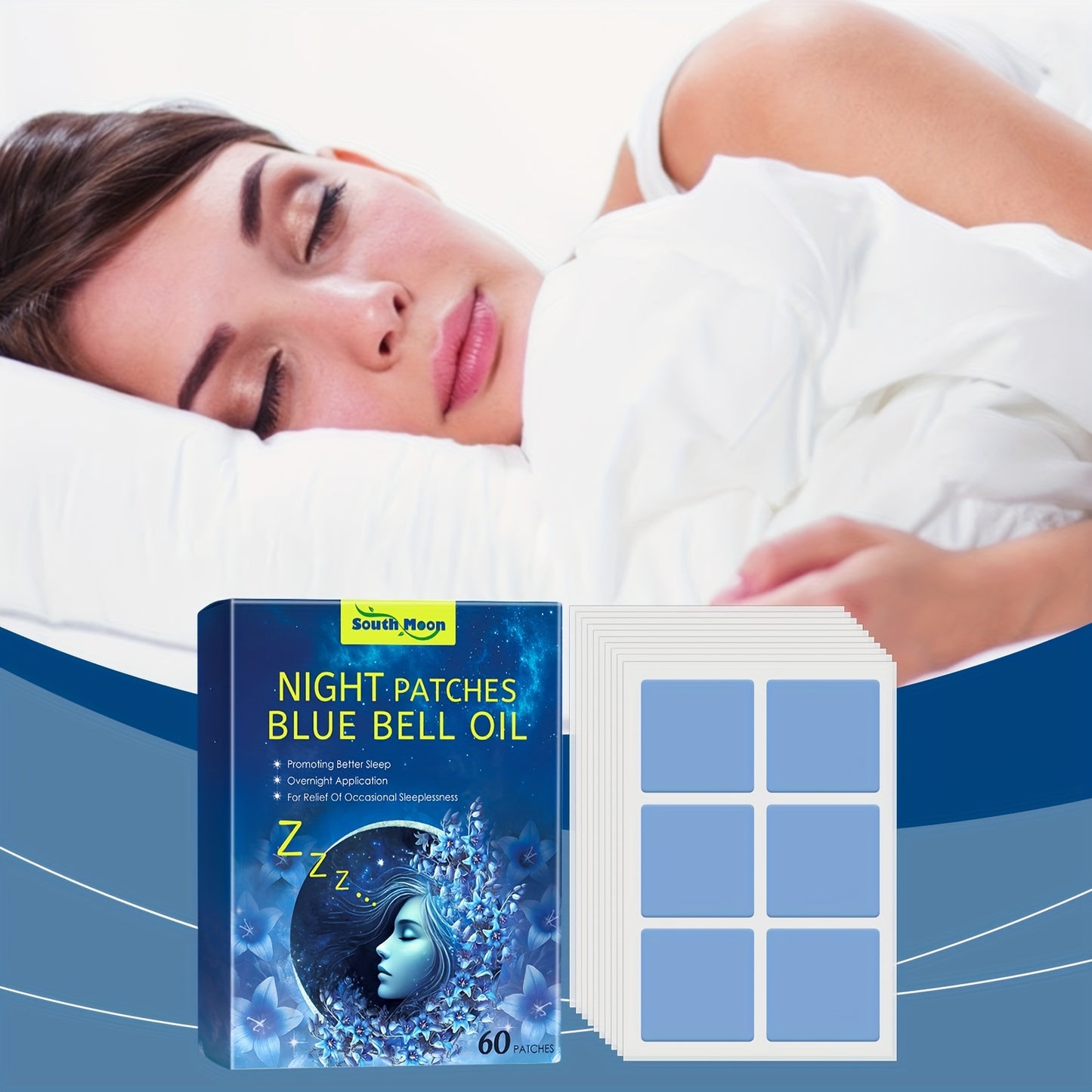 South Moon Night Patches – Natural Sleep Aid with Blue Bell Oil (60 Patches)